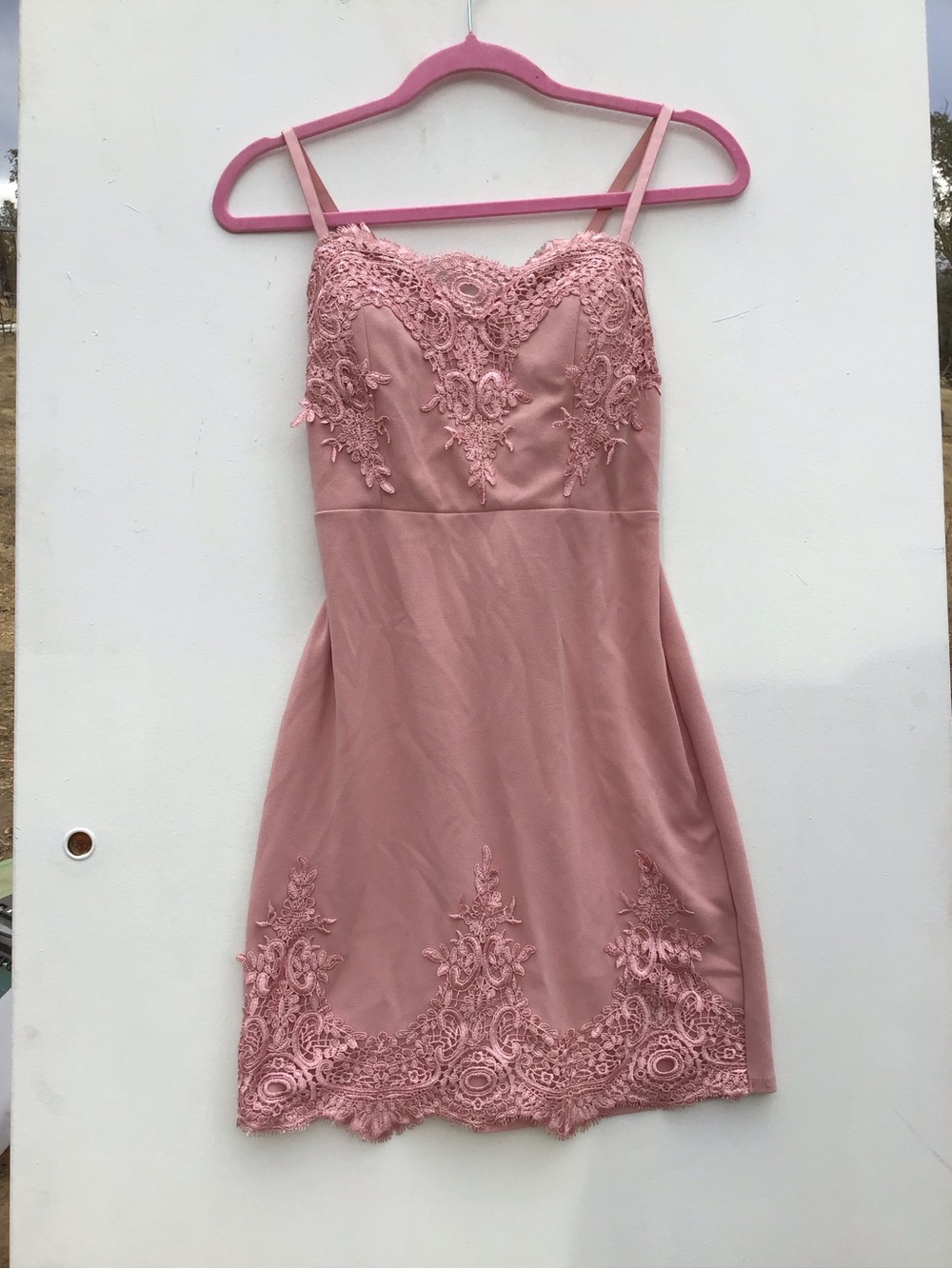 Haute Monde Rose Pink Lace-Accent Mini Dress